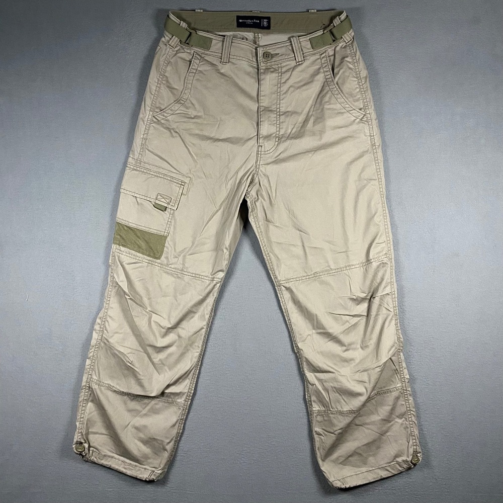 Abercrombie & Fitch Mens Khaki Cargo Pants Belted 30x30 Tan Stretch Y2K‎